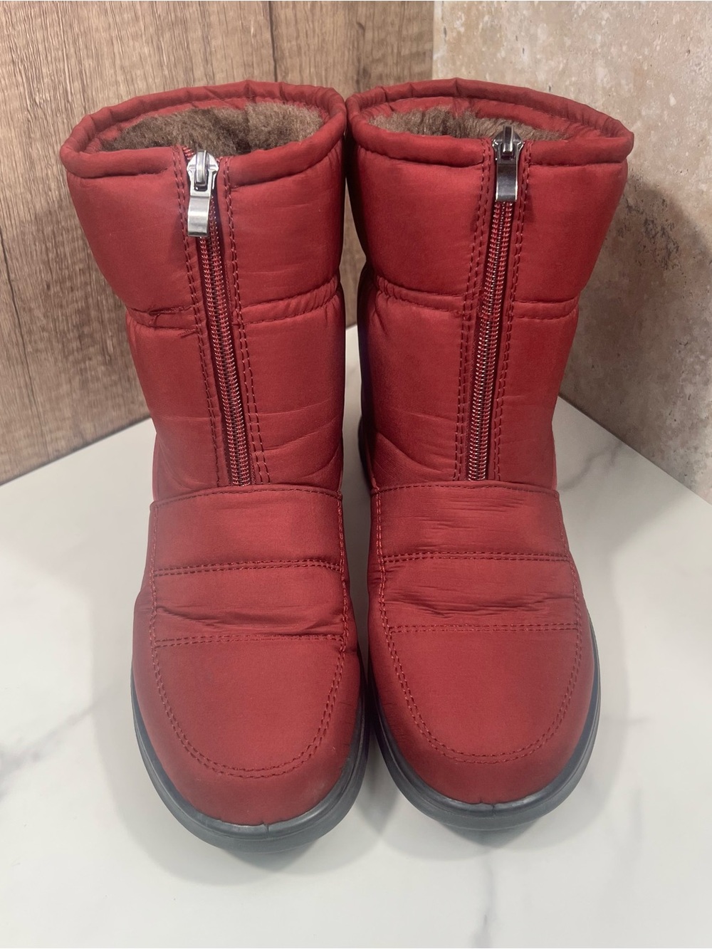 Red Quilted Women's Winter Booties with Front Zipper